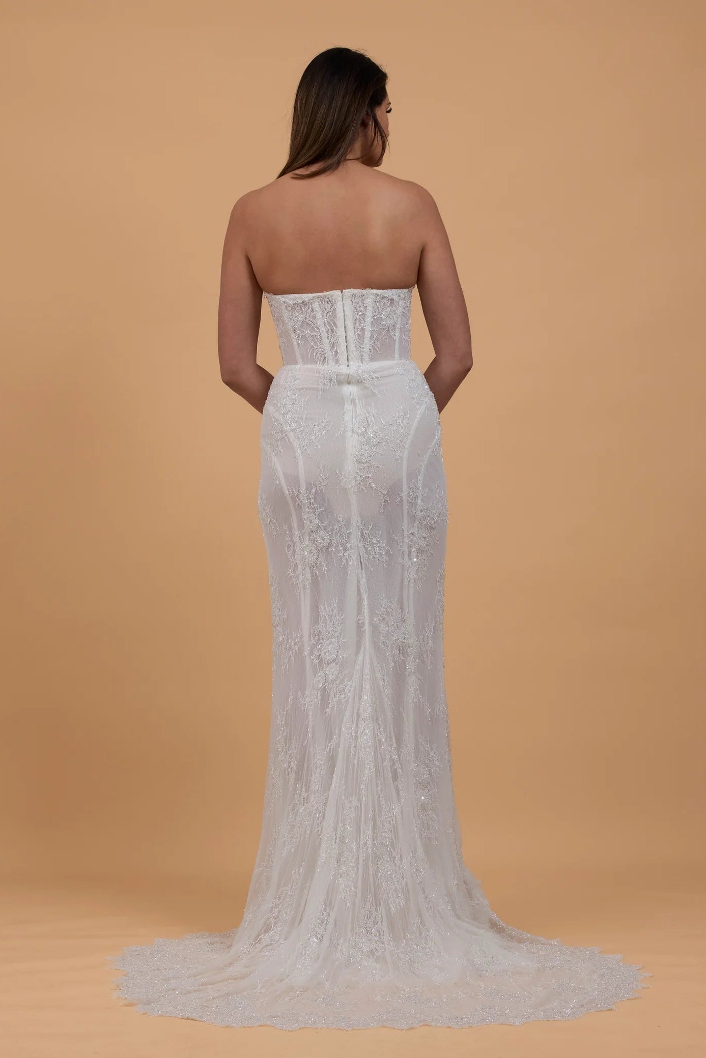 Margot studios Camille Chantilly lace corset ivory wedding gown, pre-loved wedding gown, sample sale wedding gown, second-hand wedding gown