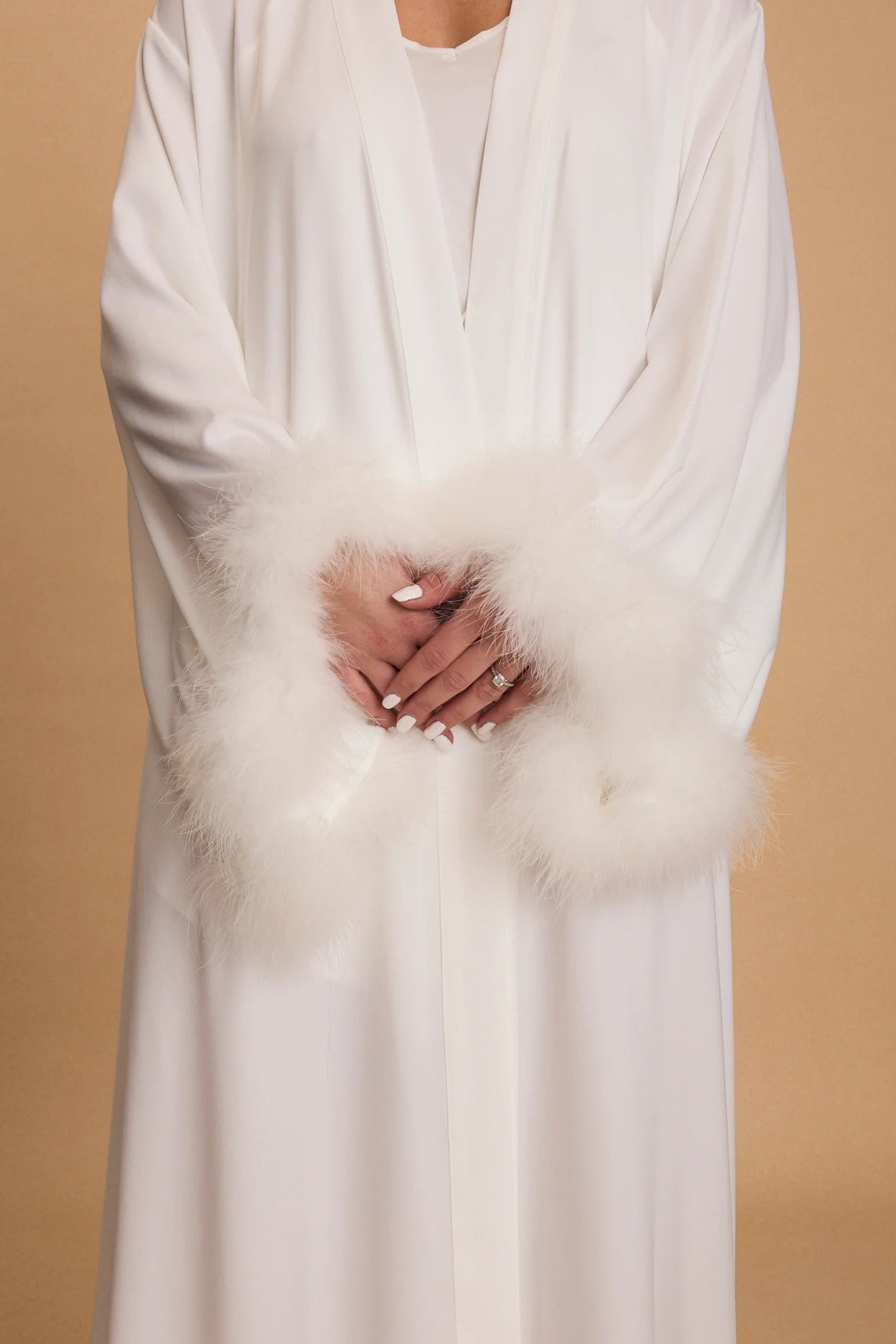 Meshki Amalia Dressing Robe feather trimmed sleeves, hen party, honeymoon, morning of wedding day