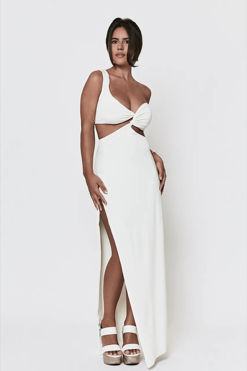 Meshki Solana One Shoulder Maxi White Dress Engagement Hen Wedding Honeymoon Bride