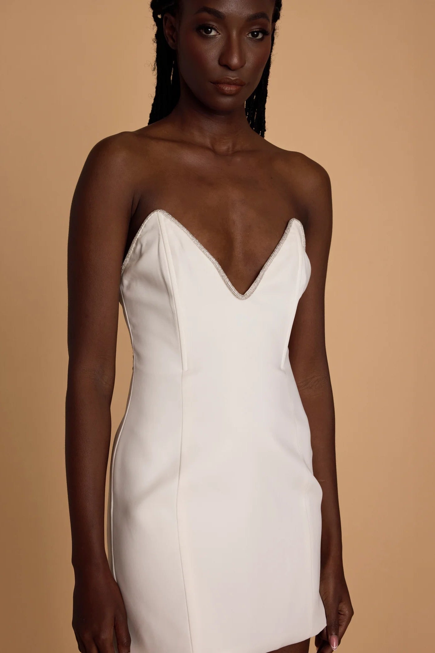 Meshki diamonte white mini dress low plunge hen party 