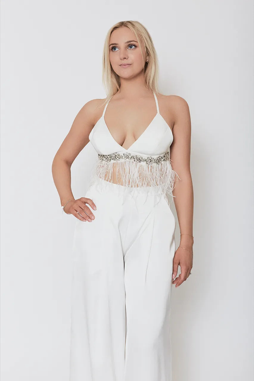 Nadine Merabi Davina White Bralette Feather Diamante Top Engagement Hen Wedding Bride 