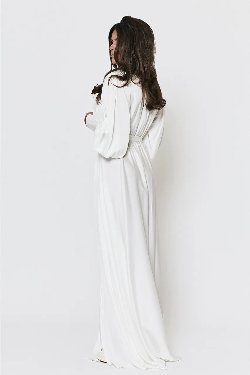 Nola Grey Candice Bridal White Satin Long Dressing Robe Wedding Morning Of Bride
