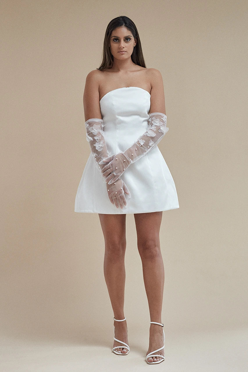 Nola Grey Demi Gloves White Pearl Bridal Wedding