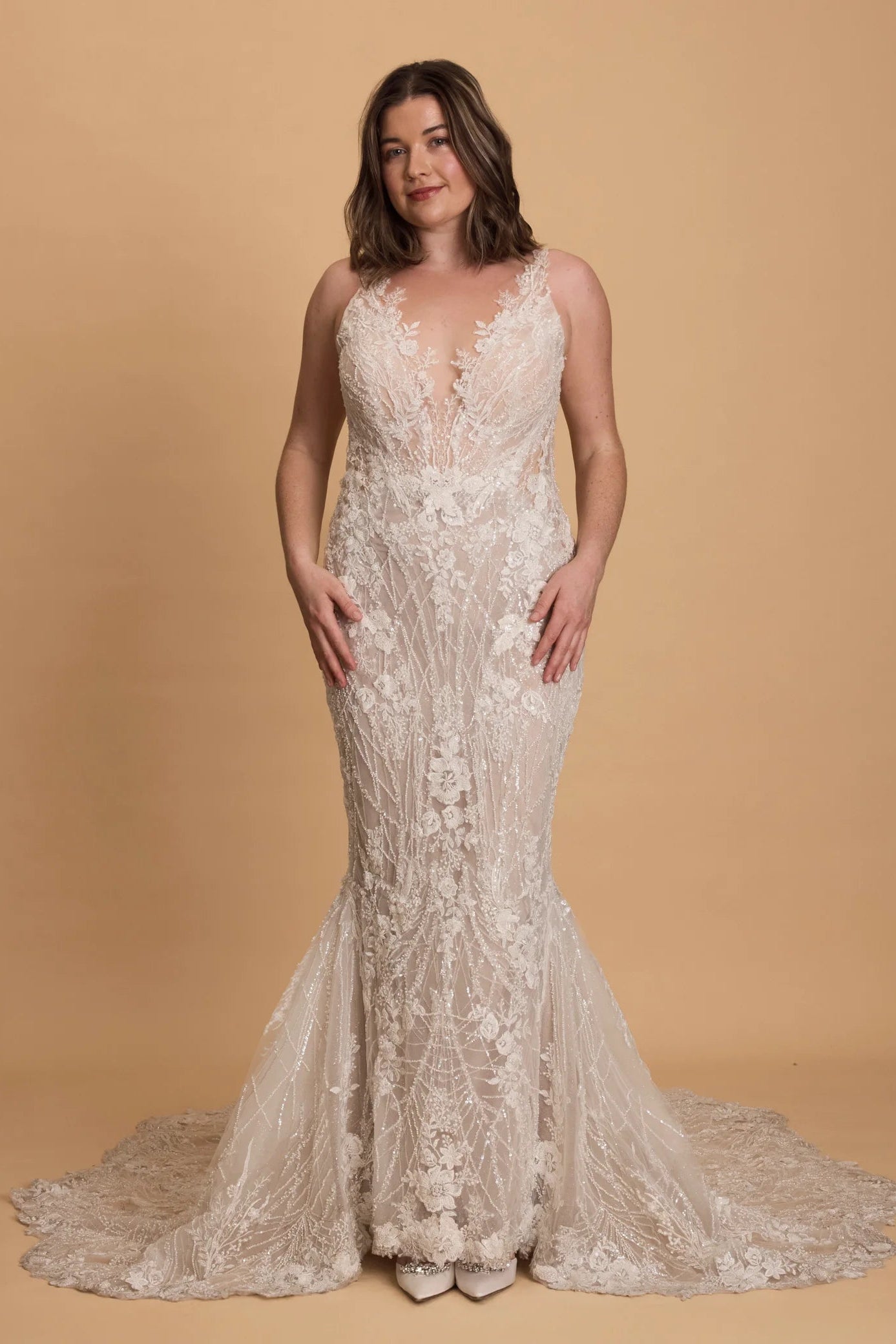 Pen Liv Angelina Lace floral beaded wedding gown bridal