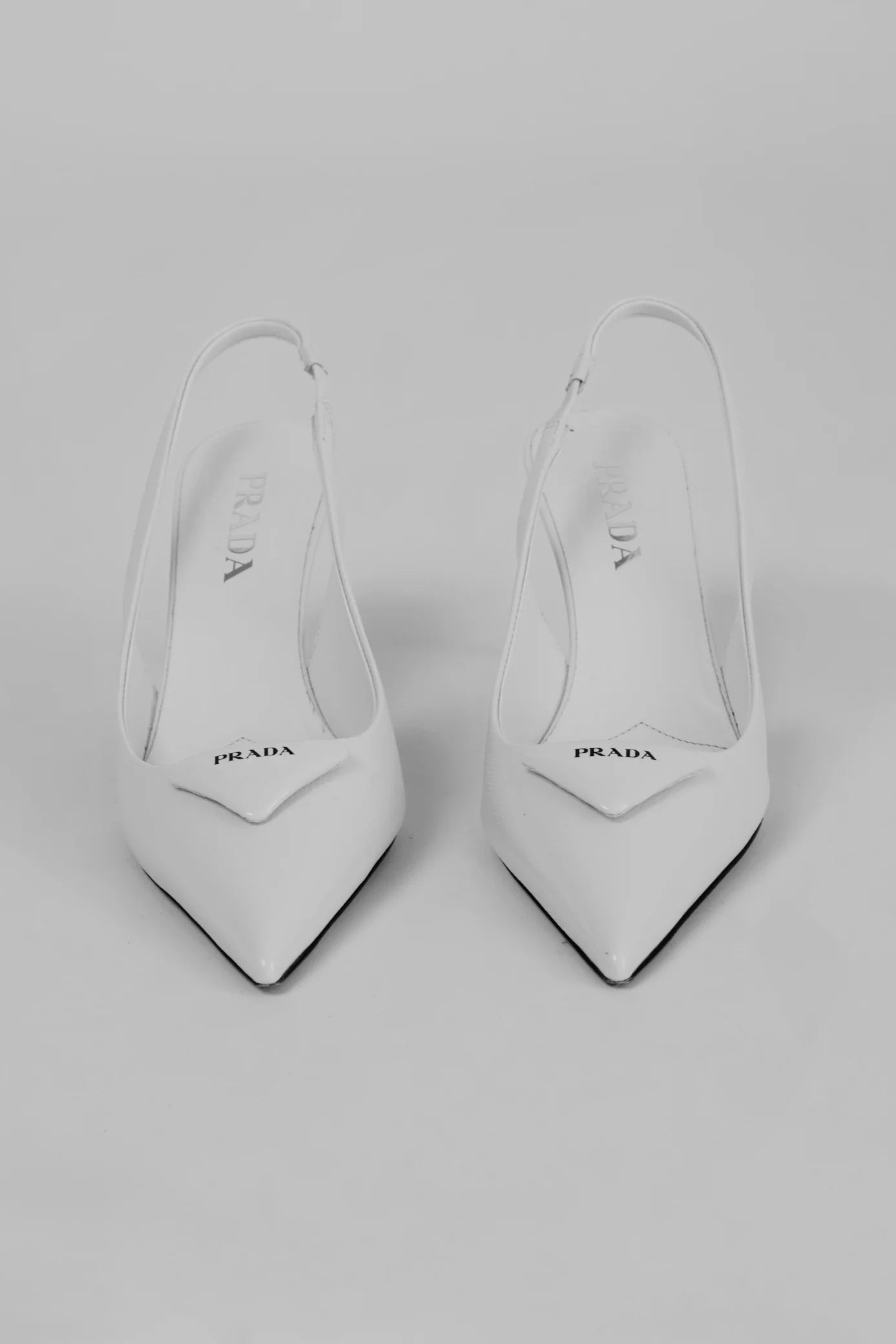 Prada White Brushed Leather Slingback Heels