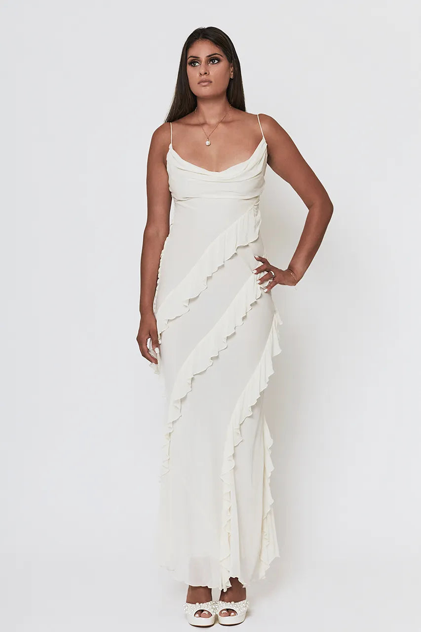 Rat & Boa Florencia Chiffon Maxi Cream Dress Hen Engagement Wedding Bride