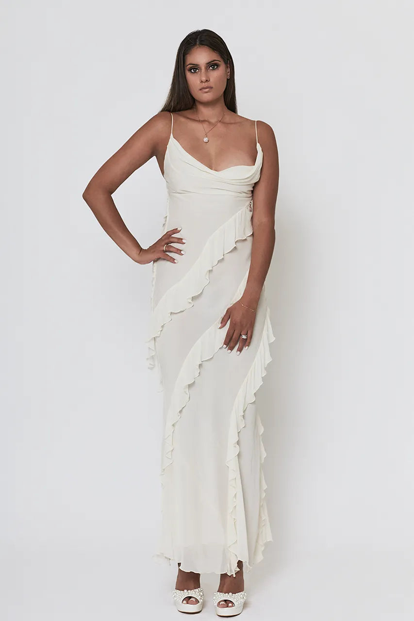 Rat & Boa Florencia Chiffon Maxi Cream Dress Hen Engagement Wedding Bride
