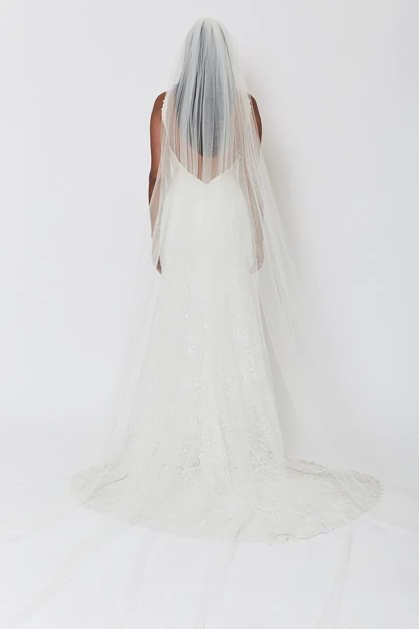 Richard Designs tulle Cathedral length single tier ivory wedding bride