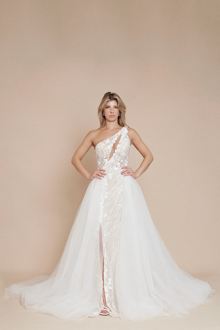 Rika Dalal Miley Wedding Gown Ivory with Tulle Overskirt Bridal 