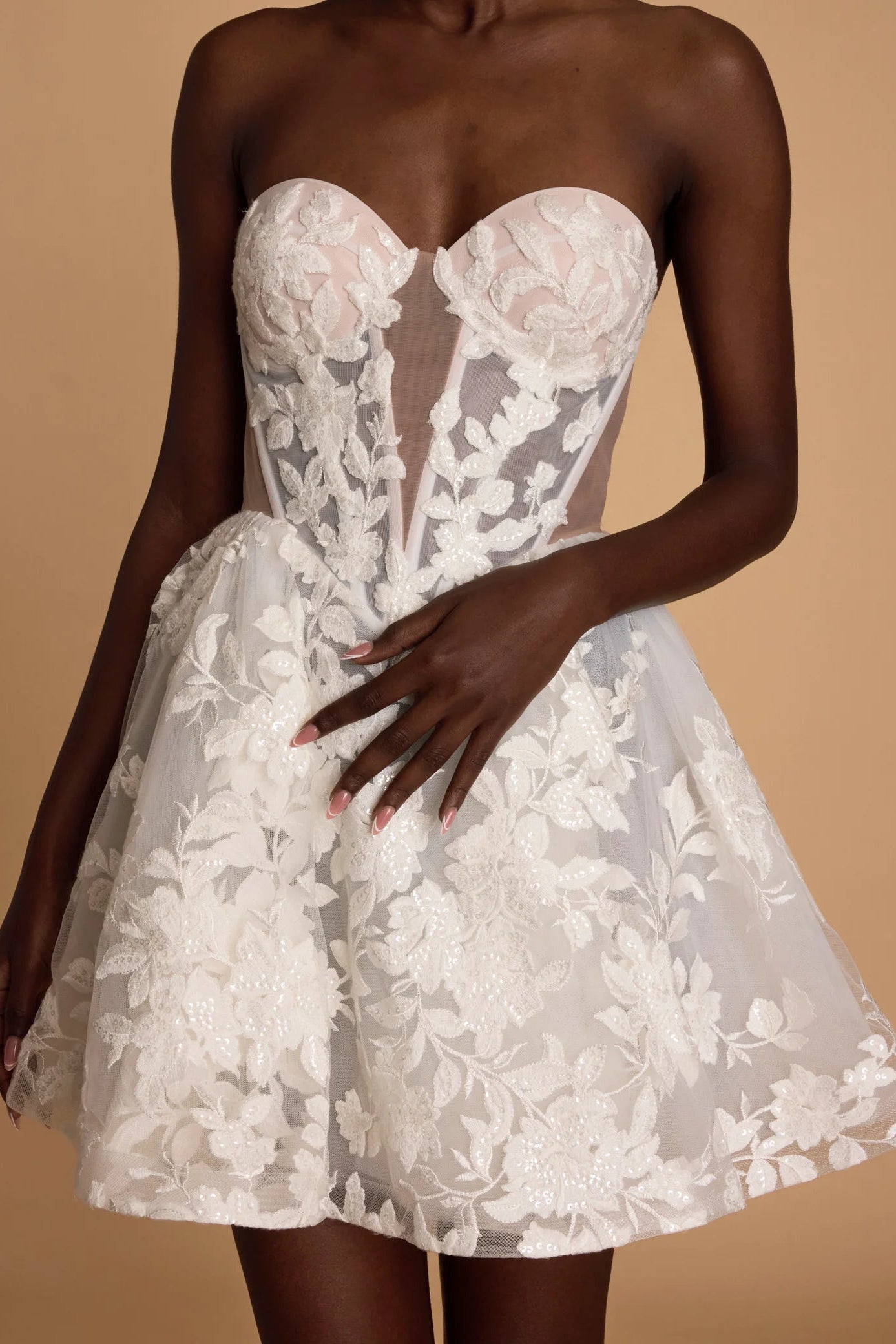 Rosie Etienne Mara white lace corset dress, hen party, second look dress