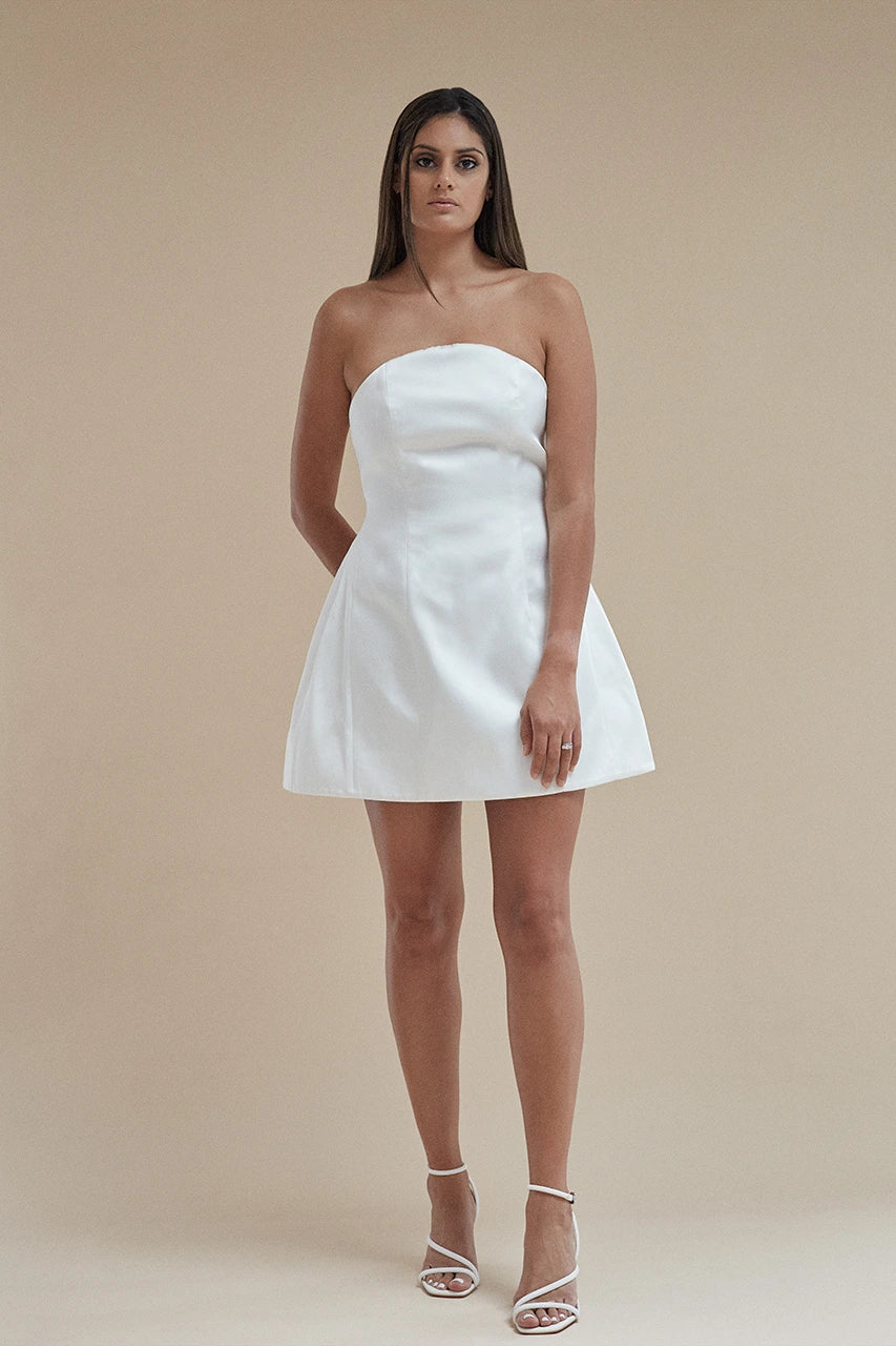 Six Stories Curved Bandeau Satin Mini Dress White Hen Engagement Bridal