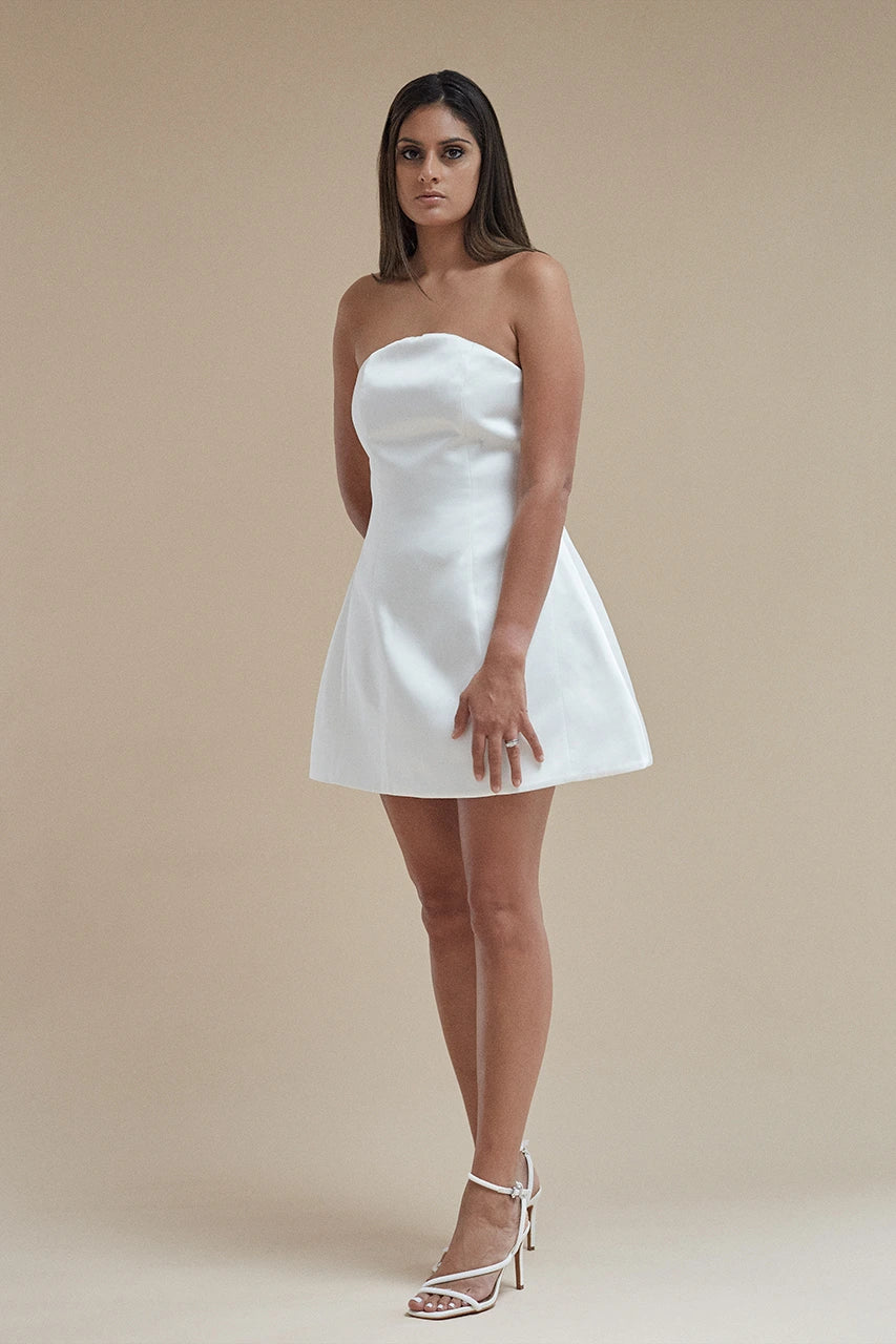 Six Stories Curved Bandeau Satin Mini Dress White Hen Engagement Bridal