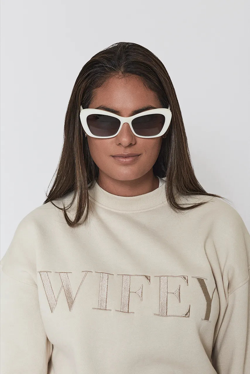 Six Stories Wifey Beige Sweatshirt Honeymoon Wedding Bride