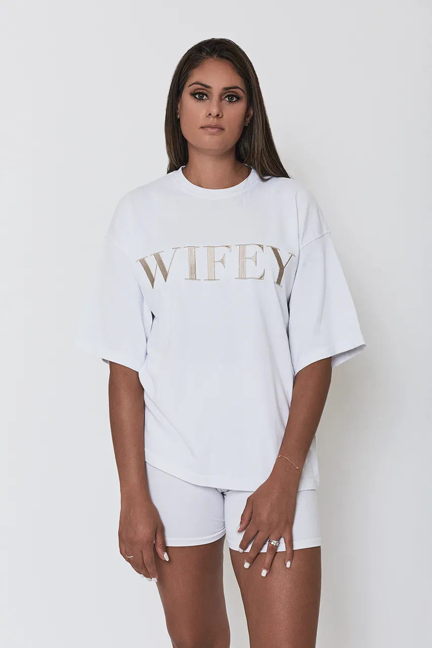 Six Stories Wifey T-Shirt White Honeymoon Wedding Bride