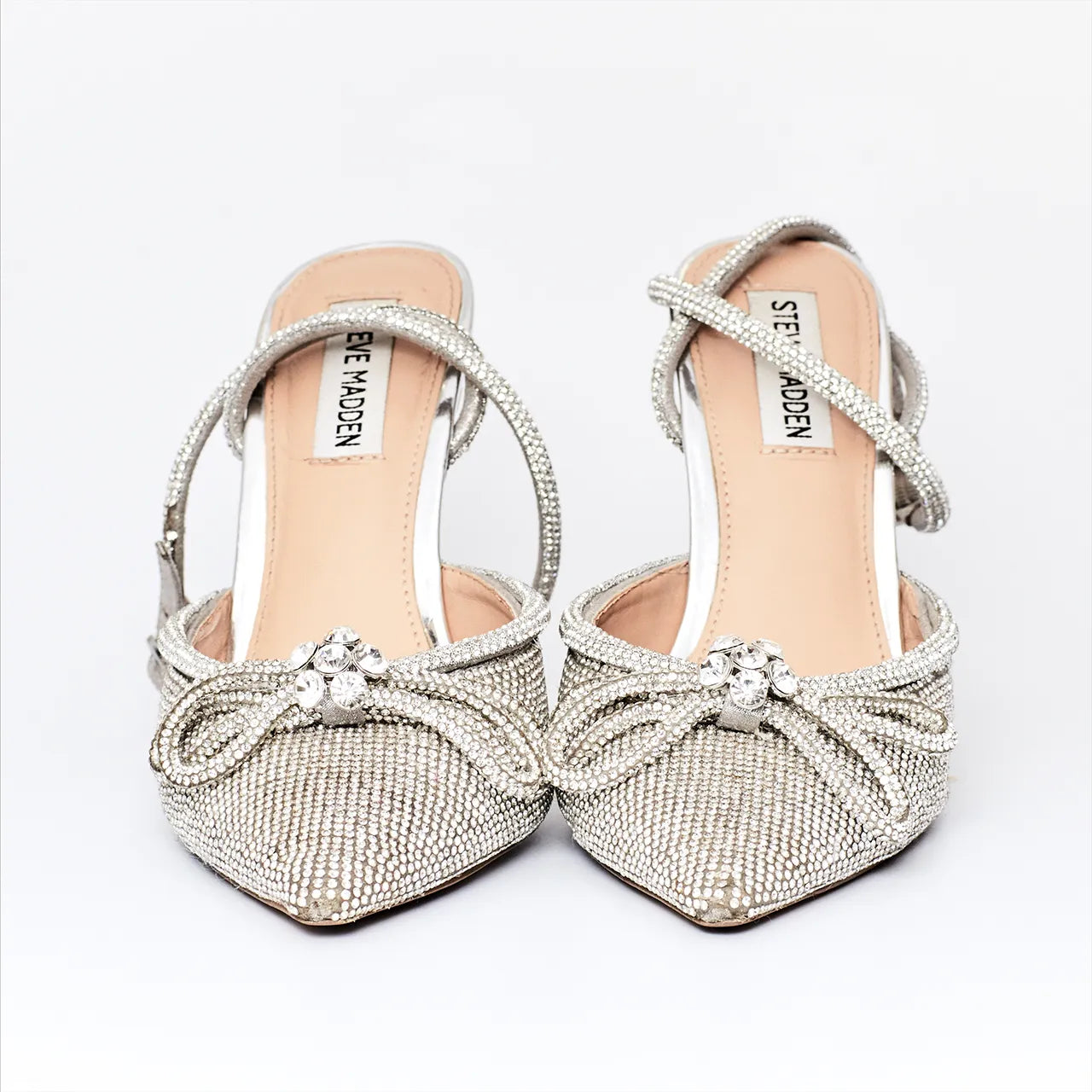 Steve Madden Silver Rhinestone Pointed Bow Heels Engagement Hen Wedding Bride