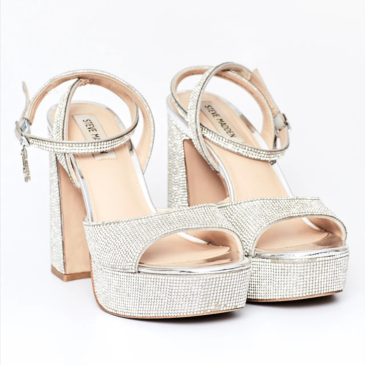 Steve Madden Silver Rhinestone Platform Heels Engagement Hen Wedding Bride