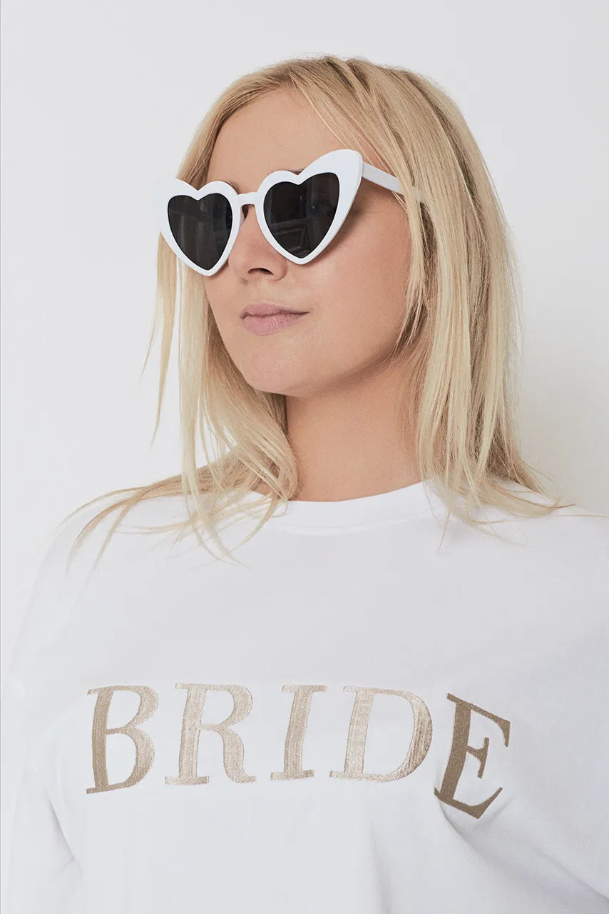 Heart Shaped White Sunglasses Hen Honeymoon Wedding Bride