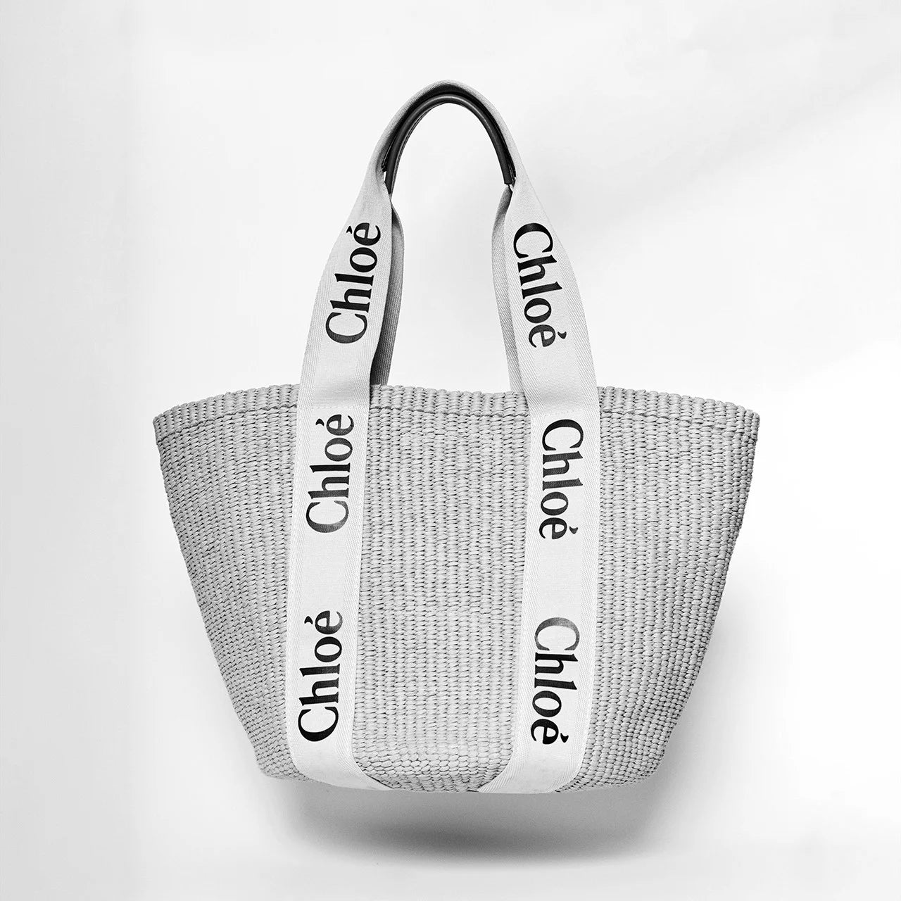 Chloé Woody Large Leather-Trimmed Raffia Tote