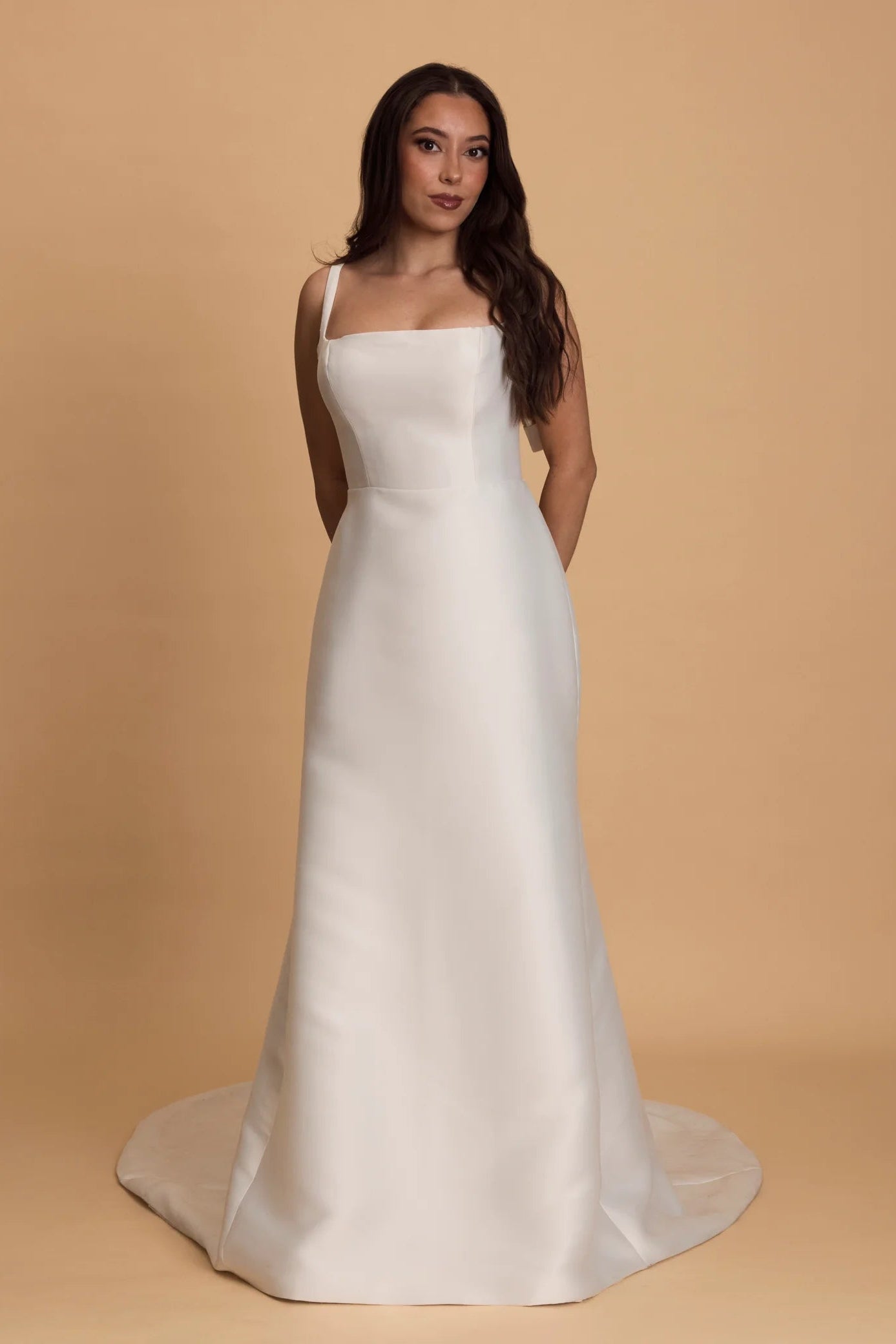 chosen by kyha arta thick satin white wedding gown, bridal square neck line, wedding