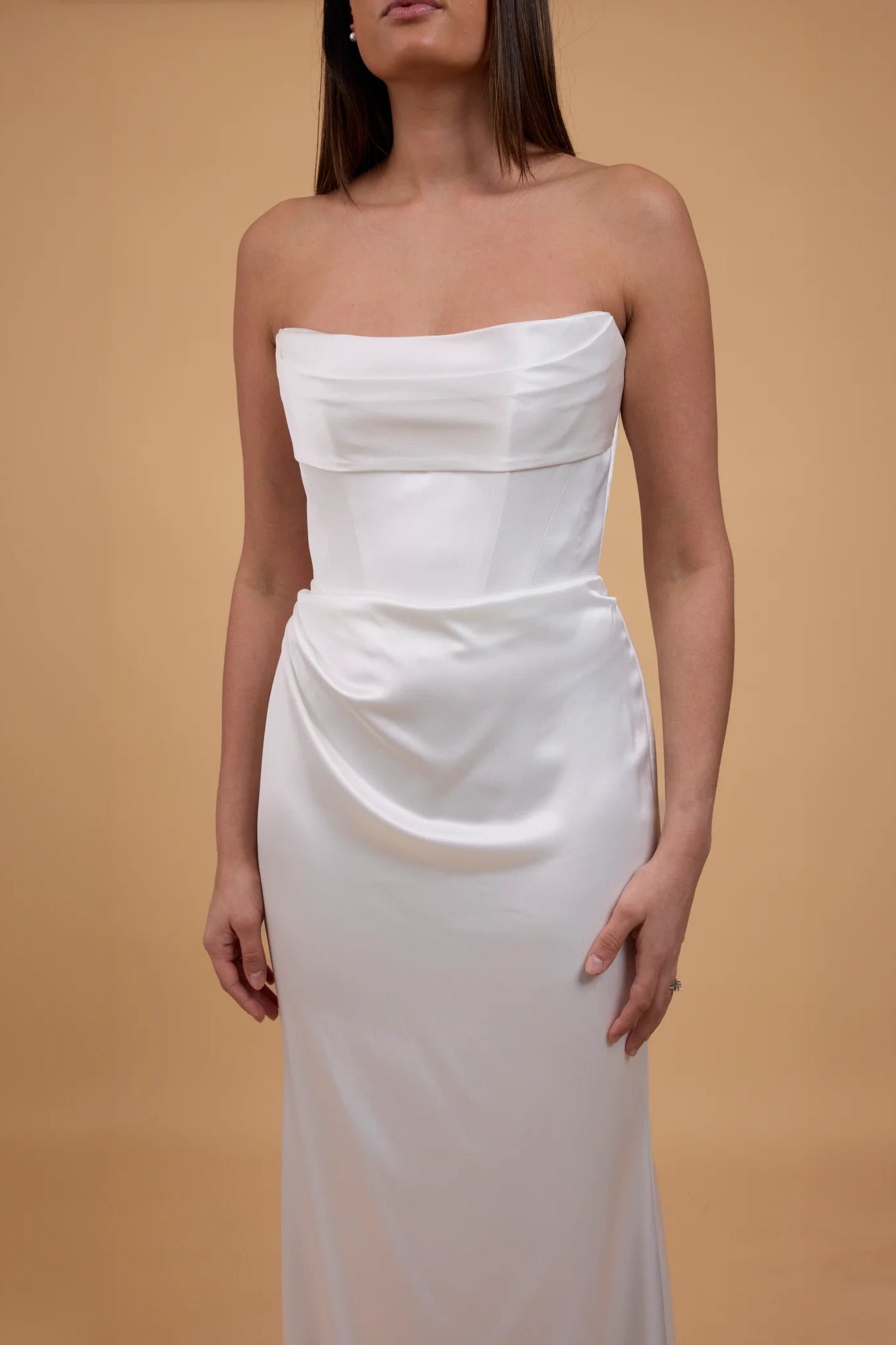 kyha salacea wedding gown, ivory satin, corset, pre-loved wedding gown, second-hand wedding gown, sample sale wedding gown