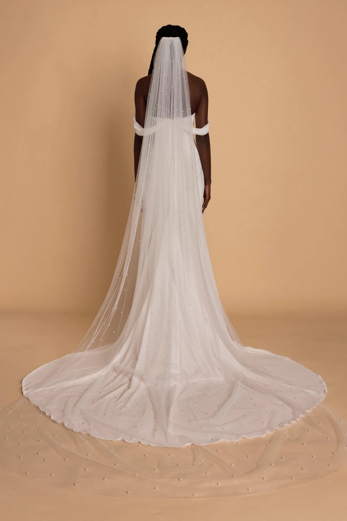 white pearl single tier cathedral length veil