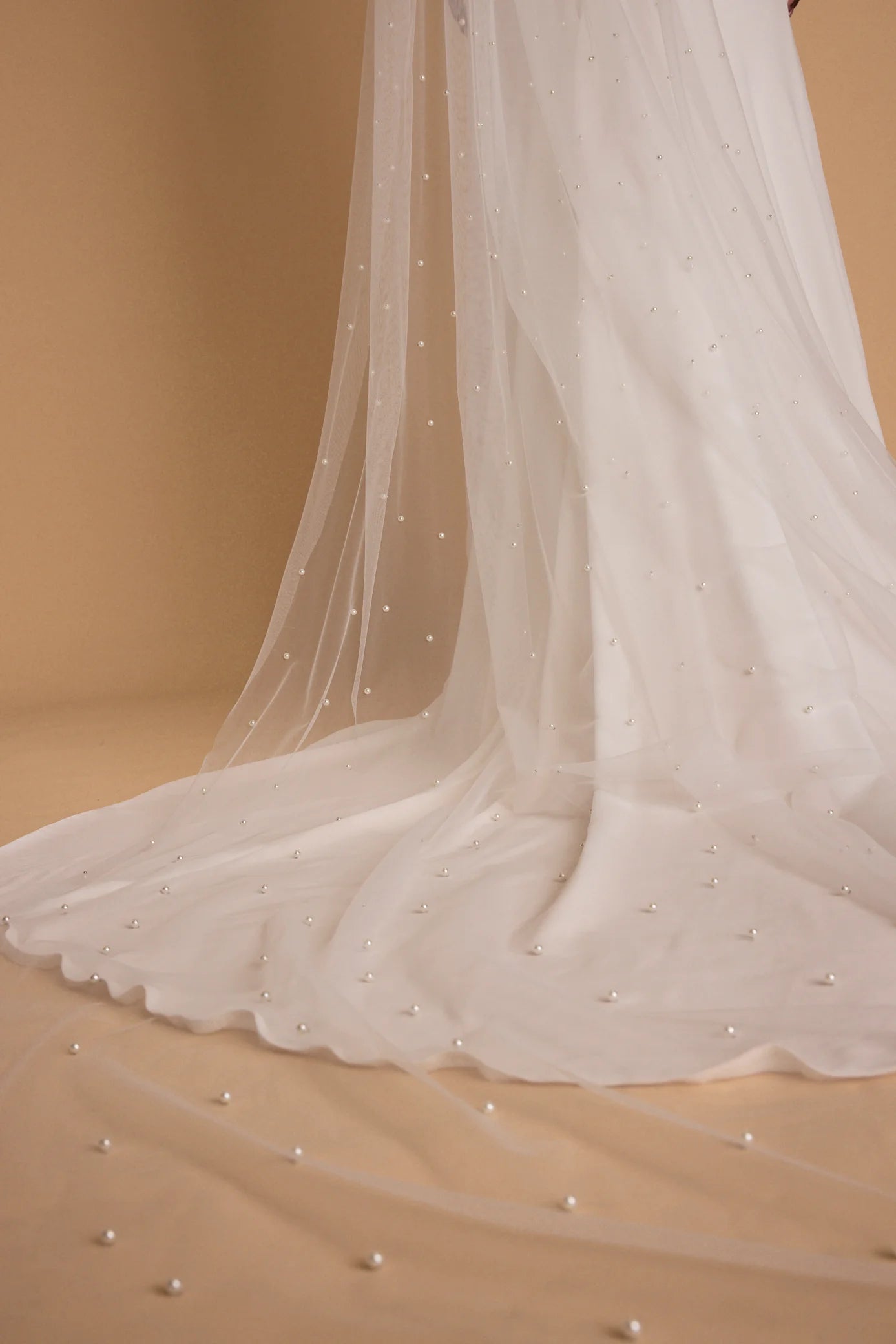 white pearl single tier cathedral length veil
